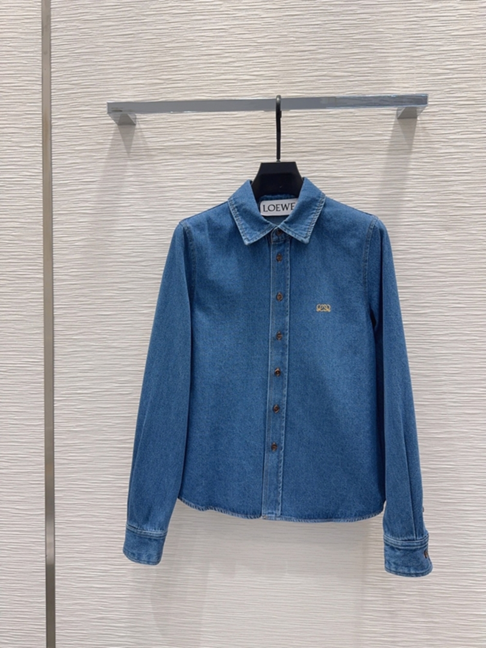 Loewe Anagram Embroidered Denim Button‑Down Shirt